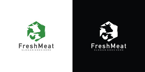 Creative Fresh Meat Logo. Livestock Logo Design. Cow, Pig, Chicken, Lamb Farm Logo Design Template.	