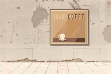 Coffee cup on the wall. Coffee shop. Vector illustration