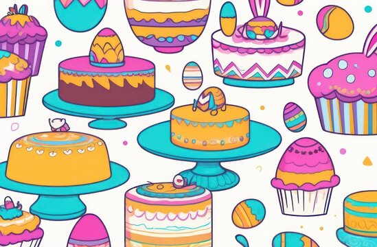 Illustration of a pattern before Easter made from sweets for a festive dinner