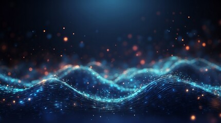 Fototapeta premium wave of blue particles, sound and music visualization, abstract background, glitter
