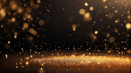 gold glow particle bokeh background, abstract glitter wallpaper illustration - obrazy, fototapety, plakaty