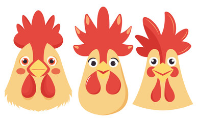 Naklejka premium Vector flat chicken face illustrations