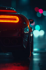 Cropped image of sport car on dark background, vertical shot. Minimalistic theme for smartphone or...
