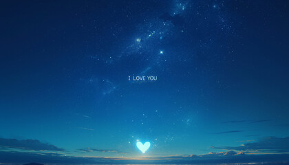 Romantic Starry Night Sky with Heart Constellation and Love Message