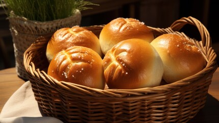 A sensory delight: lush, rosy buns arranged in a wicker basket, embodying the essence of homemade goodness.