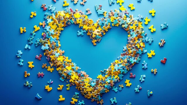 Heart consists of puzzle figures, symbolizing beautiful complexity of diversity. Each distinct piece represents unique individuals in harmonious society, celebrating unity and power of coming together