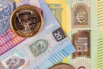euro banknotes of the European Union close-up