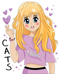 Anime Girl with slogan vector illustration