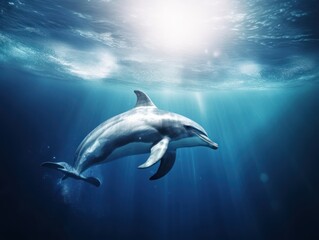 dolphin underwater in the rays of light. Dolphin Day
