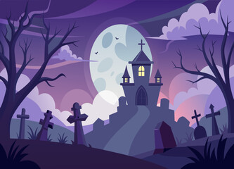 A haunted graveyard with tombstones, fog, and restless spirits. vektor illustation