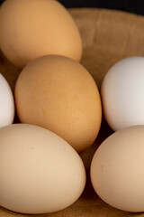 fresh chicken eggs on the kitchen table