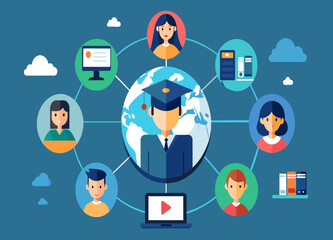 A global online education platform connecting learners and educators worldwide. vektor illustation