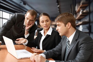 Team of business partners discussing project in office