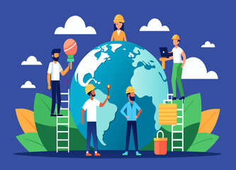 A multinational team of engineers working on a global infrastructure project. vektor illustation