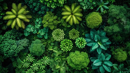 Top-Down View of Vibrant Green Plants: A Symphony of Shapes and Shades