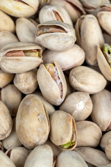 Salted fried pistachios on the table
