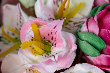 Fototapeta na wymiar decoration decorative flowers made of edible marshmallows