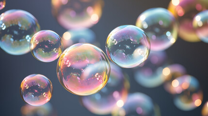 A multitude of soap bunch of bubbles floating in the air., creating a mesmerizing and dynamic scene. - obrazy, fototapety, plakaty