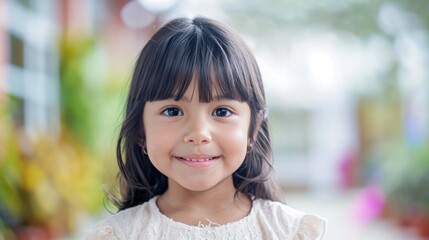 Portrait of cute little asian girl smiling and looking at camera