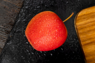 clean wet red apples , close-up