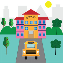 Back to school at school bus concept background. Cartoon illustration of back to school at school bus vector concept background for web design. Vector illustration. Eps file 10.