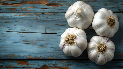 beautiful heads of garlic on the table