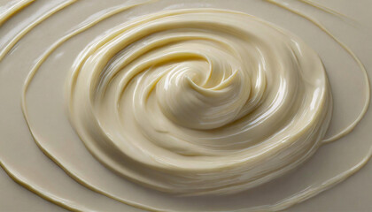 Surface white chocolate cream, top view. Melted liquid white chocolate