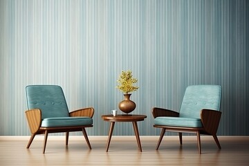 scandinavian retro interior design in turquoise shades