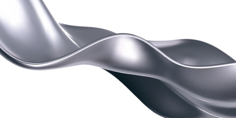 3d chrome liquid wave, silver silk fabric isolated on light background. Render of fluid metal ribbon with reflection gradient effect flying in motion. 3d vector geometric background. - obrazy, fototapety, plakaty