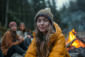 Campfire Gathering in Forest. Generative AI