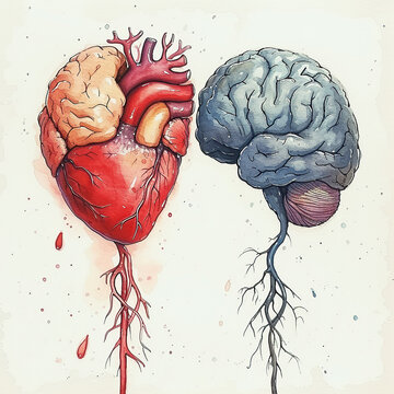 concept of brain and heart interactions, bonding and connection between brain and heart 