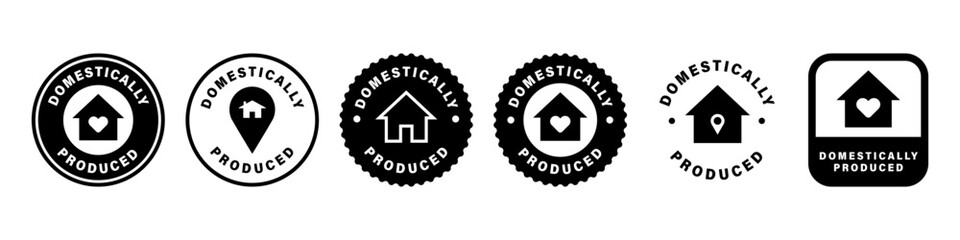 Domestically Produced - Label set. Home Made - Vector Round Stickers for Packaging. - obrazy, fototapety, plakaty