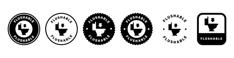 Flushable - wet toilet paper labels. Vector stickers for toilet paper packaging.