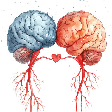 concept of two  brain interactions, bonding and connection between two person love 