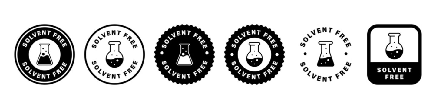 Solvent Free - set of vector round labels for product packaging.