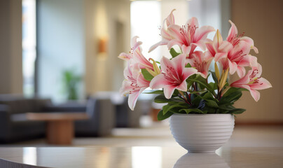 Flowers in vase prepared for decoration, ceremony, celebration, interior design.