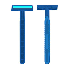 Simple blue disposable razor with different angles in vector flat illustration art design
