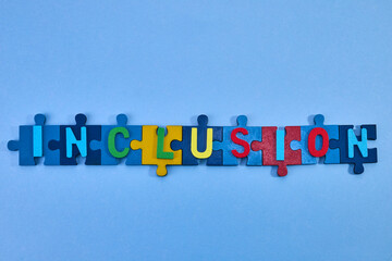 Diversity and inclusion concept. Colorful shape on blue background