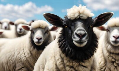 Obraz premium a flock of sheep, some of them with dark spots