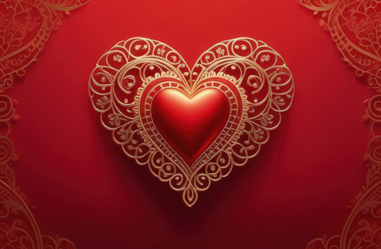 Red patterned heart on a red background