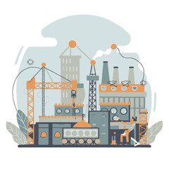 2d vector illustration icon, shape line , architecture factory industrial and town with home
