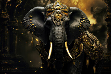 Black and gold color concept elephant dark fantasy style