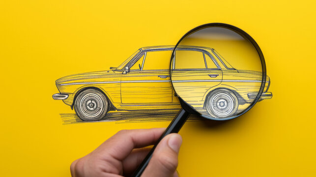 Vintage car concept through a magnifying glass