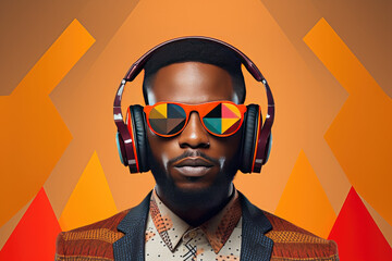 The black man wear headset, Geometric creative elements showcase