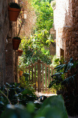 entrance to inner courtyard with green plants