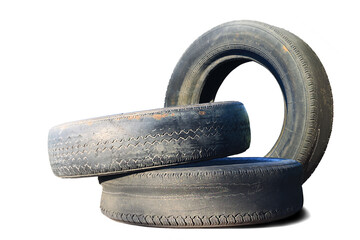 old worn damaged tires isolated on white background - 729599504