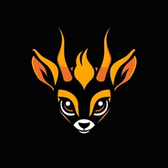 Flat logo antelope kawaii style on a black background. Kawaii style.