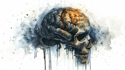 illustration of depressed brain , organ damage, crying brain sad, anxiety, depression, post partum - obrazy, fototapety, plakaty
