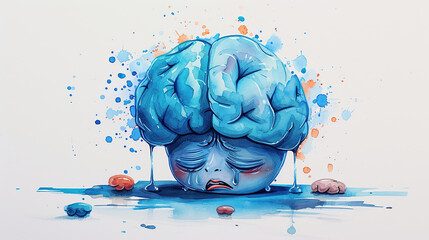 illustration of depressed brain , organ damage, crying brain sad, anxiety, depression, post partum - obrazy, fototapety, plakaty