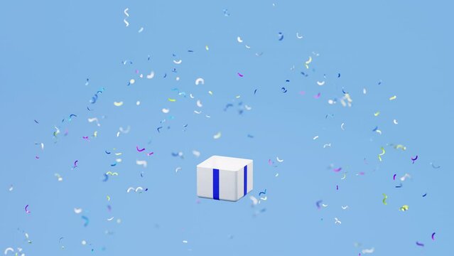 Gift box pops, confetti. 3d rendering animation. Gift give away, Mobile Marketing, earning prizes, bonus or rewards from store. online present or gift. Christmas, Valentine's Day holiday, birthday